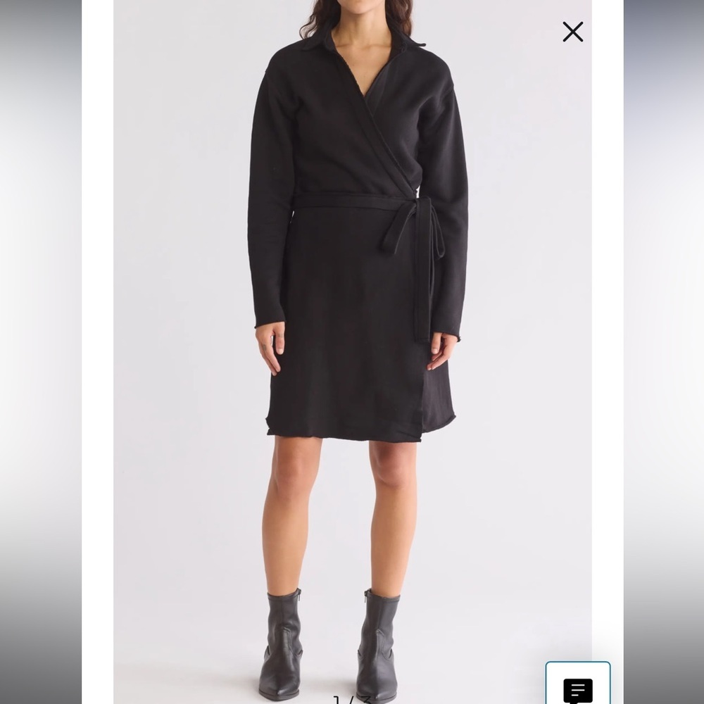 FRANK & EILEEN Willa Triple Fleece Wrap Dress Black Size Medium